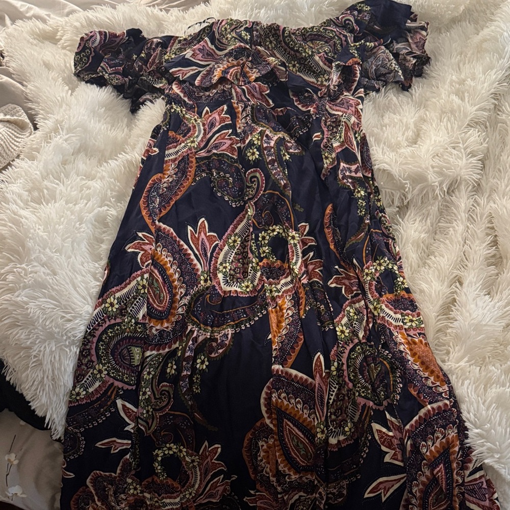 Baltic Born Paisley Off-Shoulder Dress - Navy and Pink